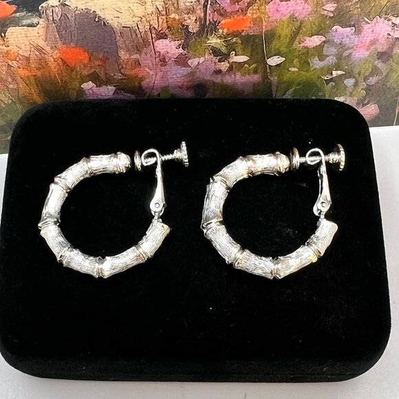 Napier Silver Bamboo Hoop CLIP Earrings - Picture 4 of 4